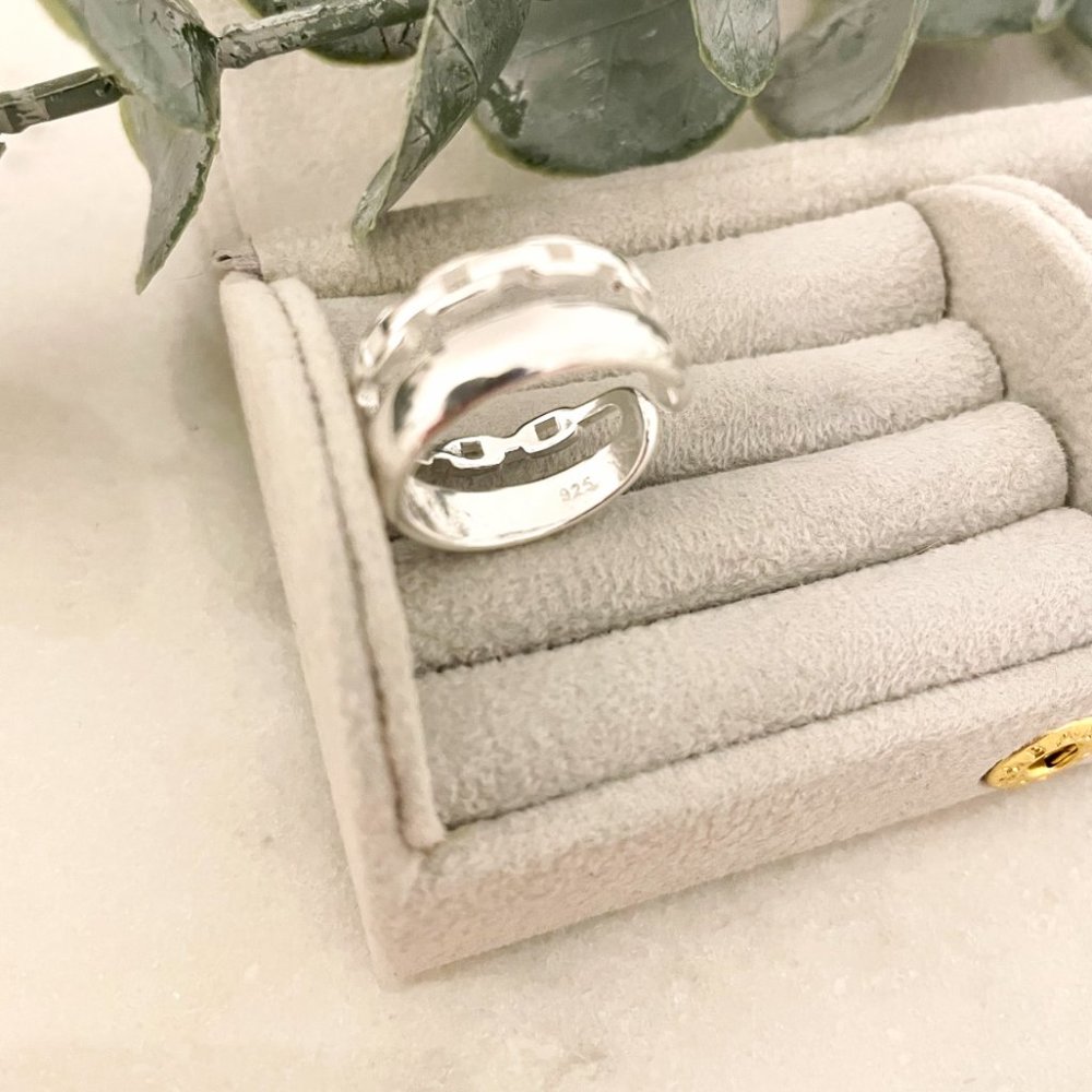 925 Sterling Silver Chain Link Ring Double Layer Stacking Ring Minimalist Ring - Picture 3 of 7